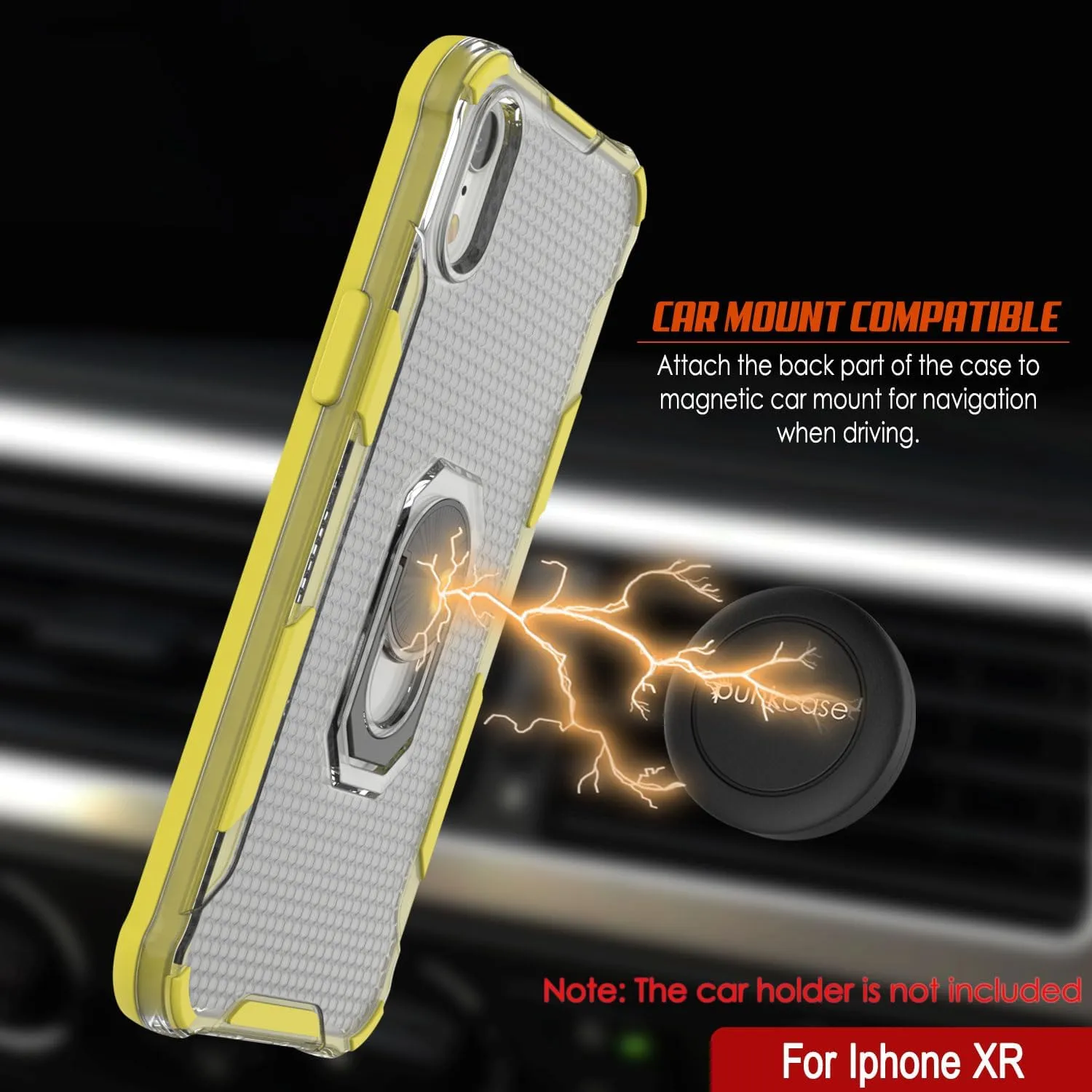 Punkcase for iPhone XR Case [Magnetix 2.0 Series] Clear Protective TPU Cover W/Kickstand, Ring Grip Holder & Metal Plate for Magnetic Car Phone Mount for iPhone XR (6.1") [Yellow]