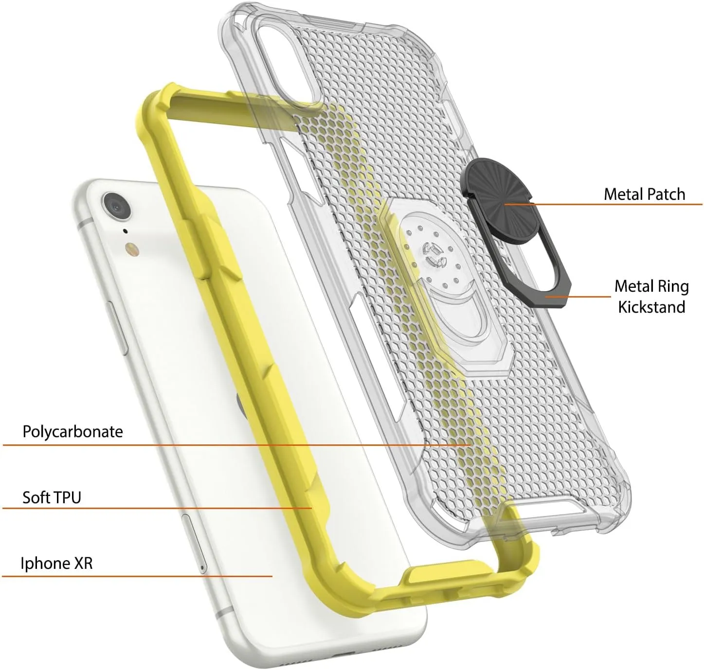 Punkcase for iPhone XR Case [Magnetix 2.0 Series] Clear Protective TPU Cover W/Kickstand, Ring Grip Holder & Metal Plate for Magnetic Car Phone Mount for iPhone XR (6.1") [Yellow]