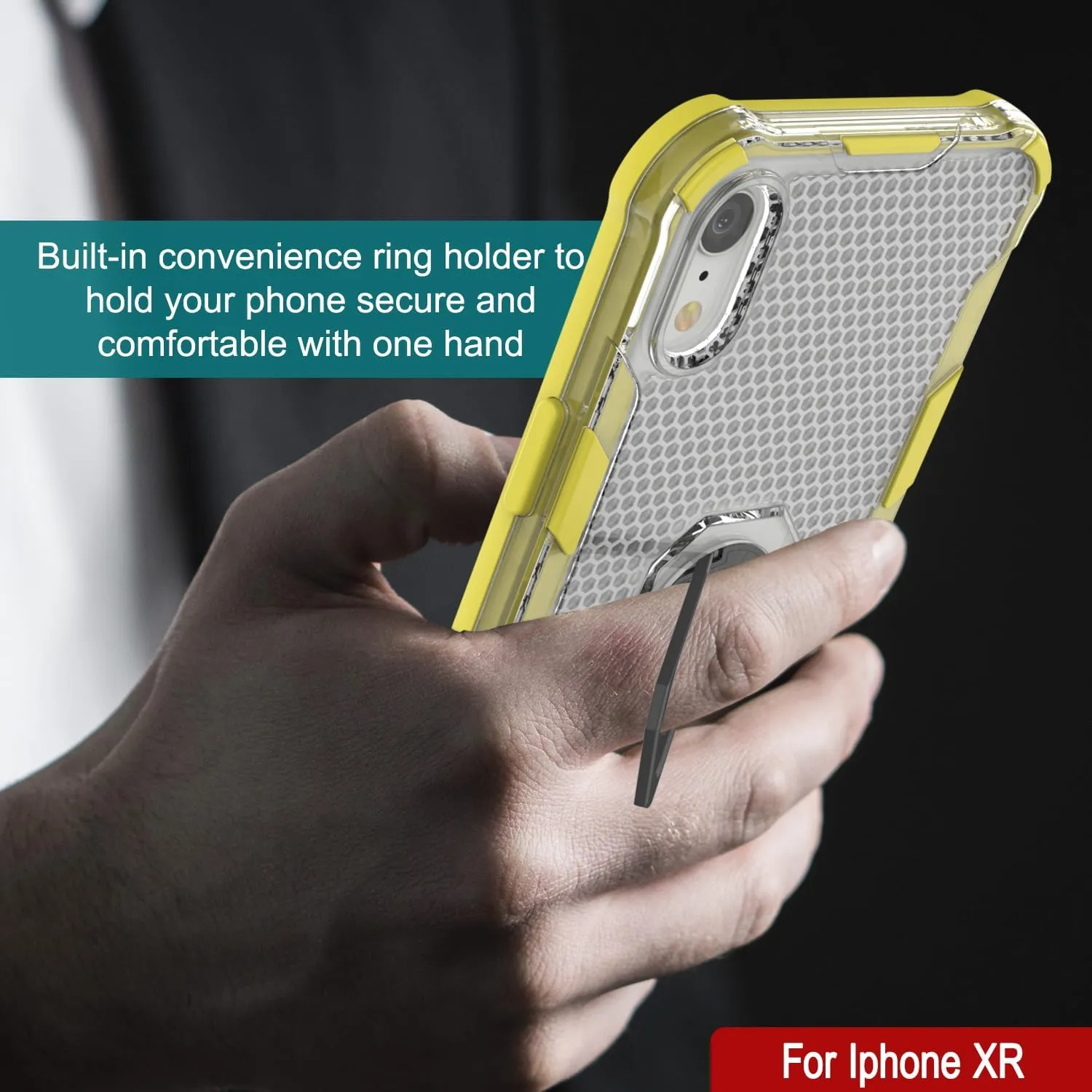 Punkcase for iPhone XR Case [Magnetix 2.0 Series] Clear Protective TPU Cover W/Kickstand, Ring Grip Holder & Metal Plate for Magnetic Car Phone Mount for iPhone XR (6.1") [Yellow]