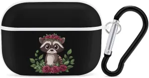 Raccoon with Rose Earbud Case Bluetooth Headphone Case Full Protective Case with Keychain Compatible with Airpods Pro White-Style