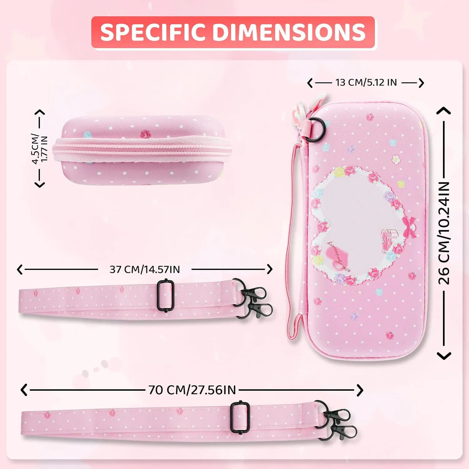 RHOTALL Cute Carrying Case for Nintendo Switch OLED, Potable Travel Case Accessories Bundle for Switch OLED with Protective Shell, Game Case, Shoulder Strap, Screen Protector, Thumb Caps - Pink Bunny