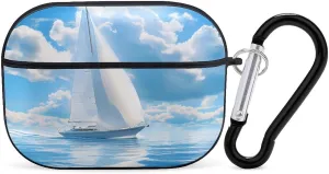 Sailing Boat Blue Seaview Earbud Case Bluetooth Headphone Case Full Protective Case with Keychain Compatible with Airpods Pro Black-Style