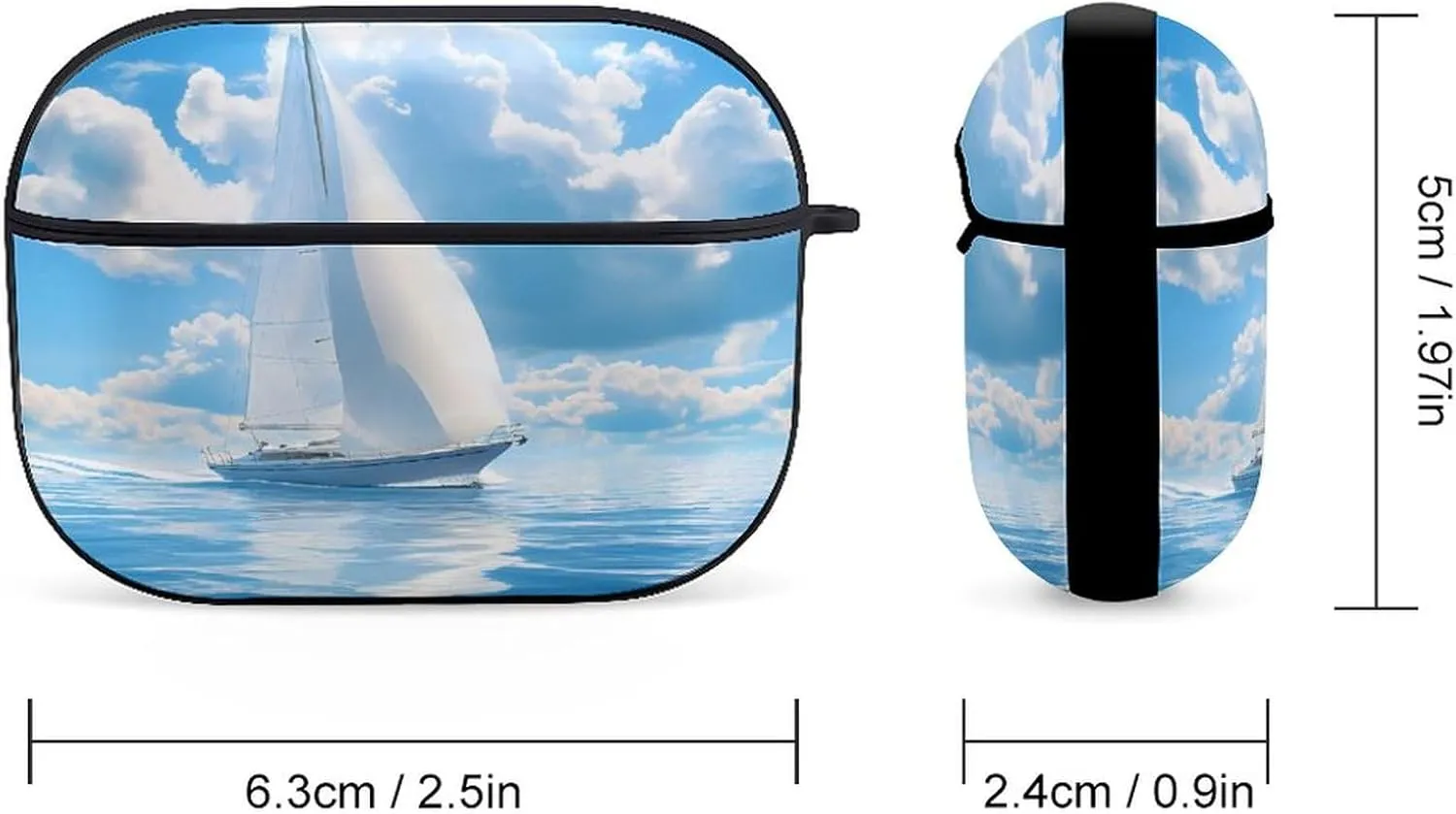 Sailing Boat Blue Seaview Earbud Case Bluetooth Headphone Case Full Protective Case with Keychain Compatible with Airpods Pro Black-Style