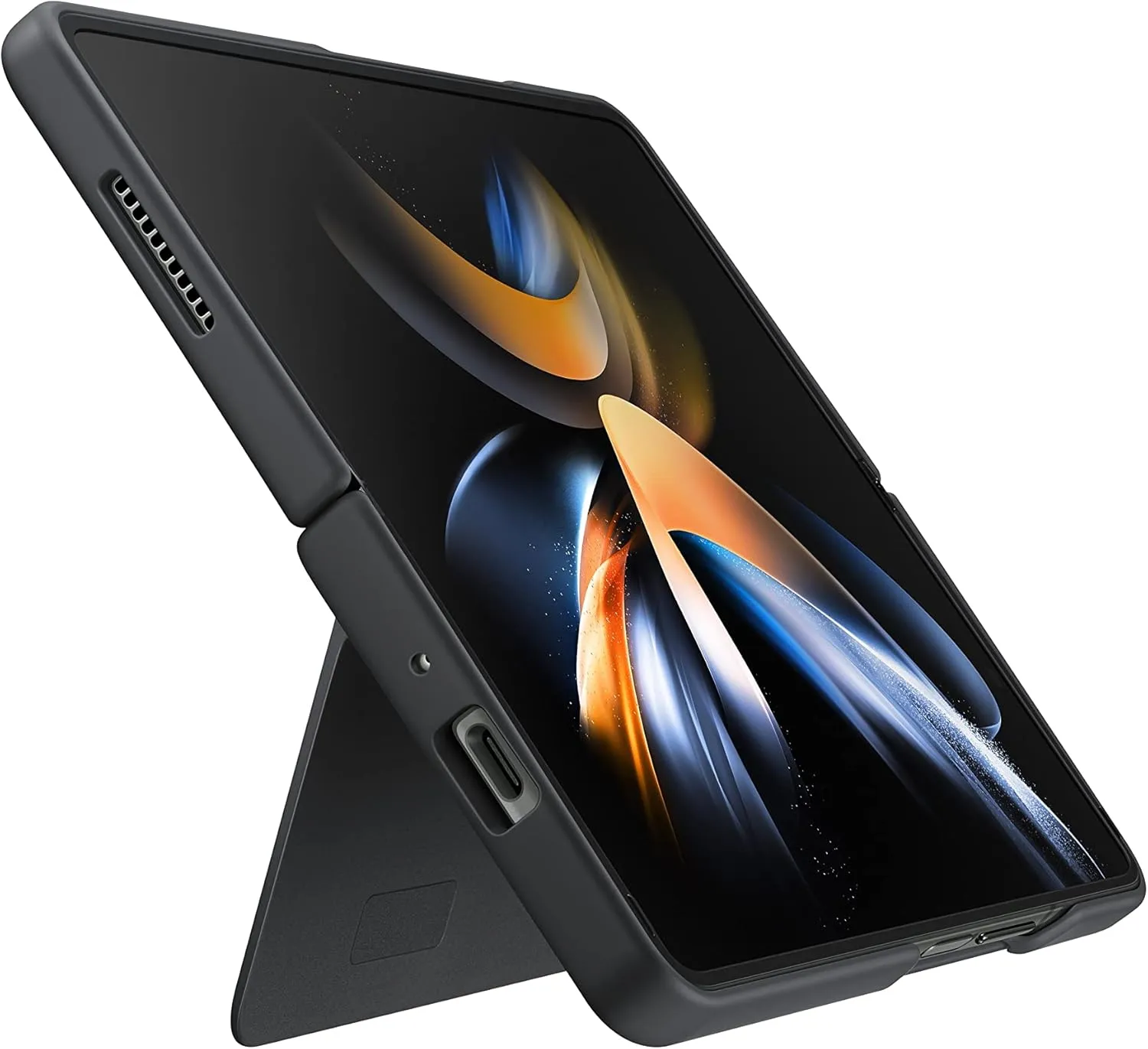SAMSUNG Galaxy Z Fold4 Slim Standing Cover, Protective Phone Case, Prop Up for Hands Free Viewing, Soft, Matte Surface, US Version, Black