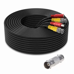 Security Camera Cable All-in-One BNC Video Power Cables, BNC Extension Black Cord for CCTV Camera DVR Security System (50FT)