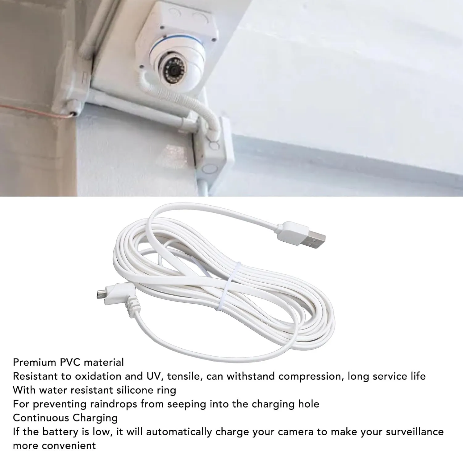 Security Camera Power Extension Cord, USB Security Camera Charging Cable, Water PVC Power Extension Cable for Arlo Pro, Pro 2, GO Light (10m/32.8ft)
