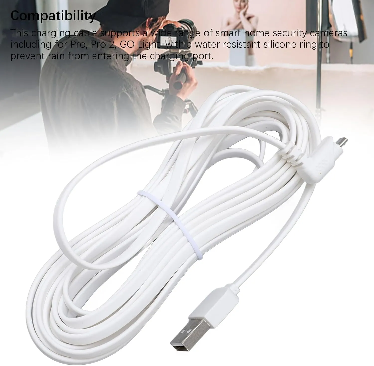 Security Camera Power Extension Cord, USB Security Camera Charging Cable, Water PVC Power Extension Cable for Arlo Pro, Pro 2, GO Light (10m/32.8ft)