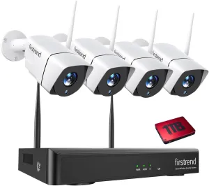 Security Camera System: firstrend Wireless Cameras for Home Security 1080P 8CH with 4 pcs 2MP Cam Full HD 1TB HDD 24/7 Recording Surveillance Night Vision Motion Alert APP CCTV