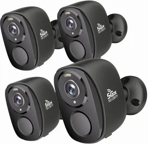 Security Cameras Wireless Outdoor, 2K Battery Powered Camera for Home Security with IP65, SD/ Free Cloud Storage, No Monthly Fee, AI Motion Detection, Color Night Vision, 2-Way Audio (BW4-G-4Pack)
