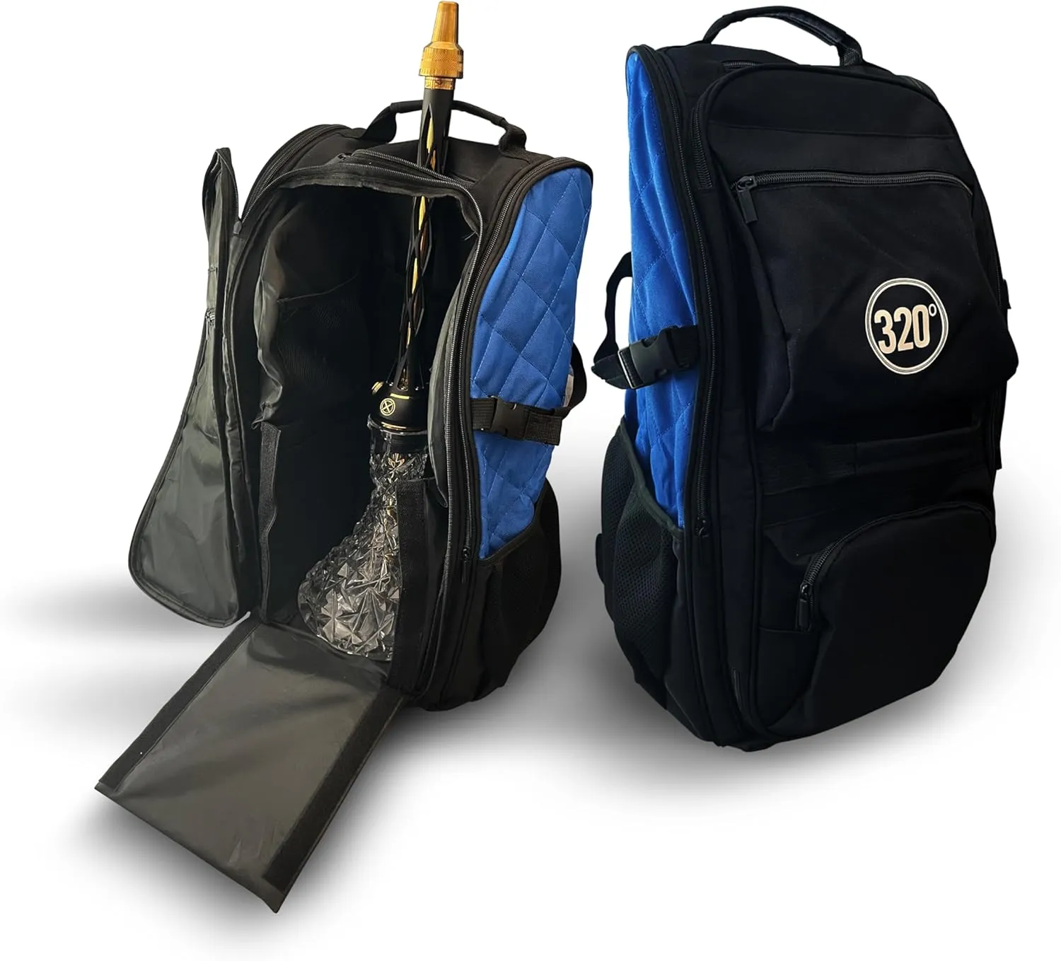 Shisha Hookah Large Storage Travel Bag Carry Case Backpack - 14 Compartments, Black & Blue, Travel Bag