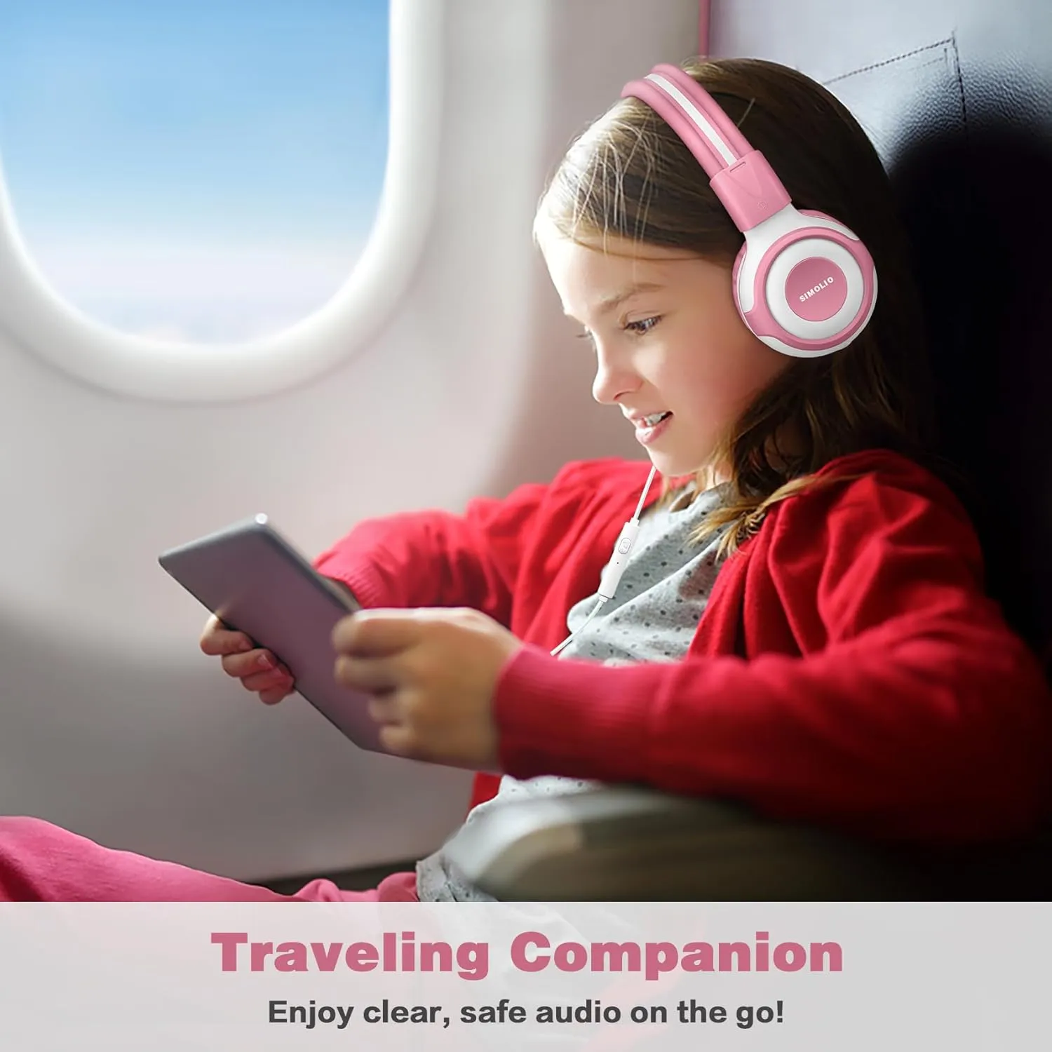 SIMOLIO 2 Pack Kids Headphones with 75dB, 85dB, 94dB Volume Limited, Sturdy On-Ear Children Headphones with Microphone & Share Port, Portable Bag for Toddlers/Girls/Boys