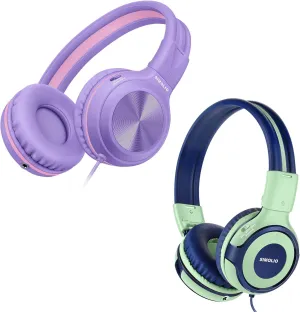 SIMOLIO Stereo Wired Headphones Teens Adult Kid Youth w/Mic & Volume Control & Volume Limited & Share Port & 3.5mm Jack, Safe Volume Durable Foldable Headset for Online School Gaming PC Laptop Travel