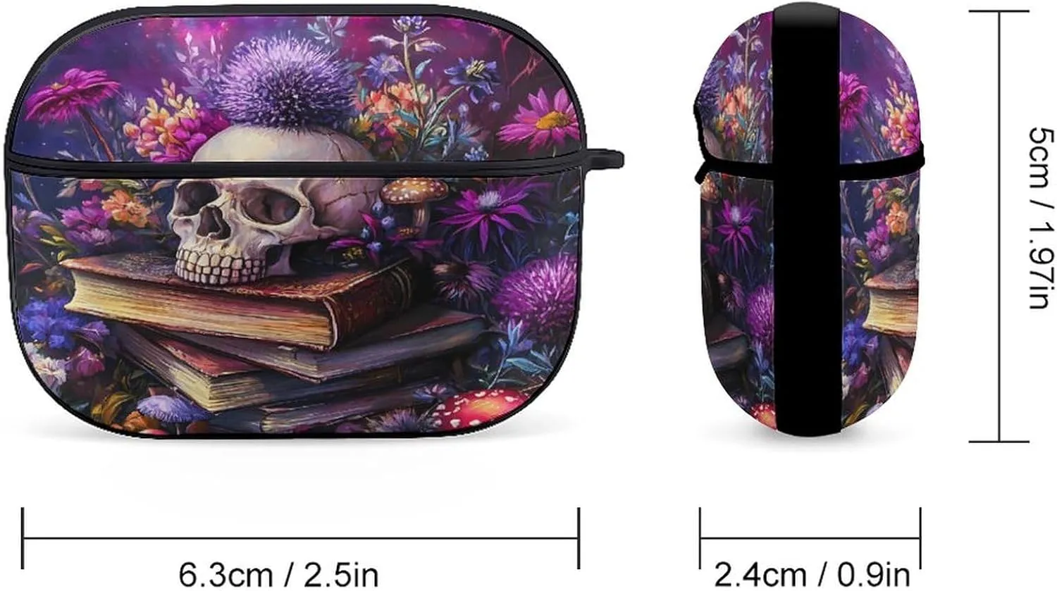 Skull Book Earbud Case Bluetooth Headphone Case Full Protective Case with Keychain Compatible with Airpods Pro Black-Style