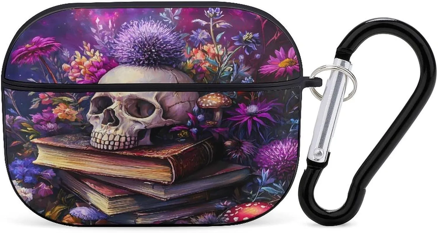 Skull Book Earbud Case Bluetooth Headphone Case Full Protective Case with Keychain Compatible with Airpods Pro Black-Style