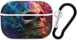 Skull Weed Leaf Smoke Earbud Case Bluetooth Headphone Case Full Protective Case with Keychain Compatible with Airpods Pro White-Style
