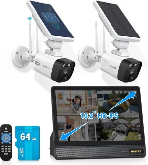 (Solar Battery 100% Wire-Free) PIR Detection 2-Way Audio Dual Antennas Outdoor Security Camera System with Monitor Wireless WiFi Home Security System Indoor Video Surveillance DVR Kits