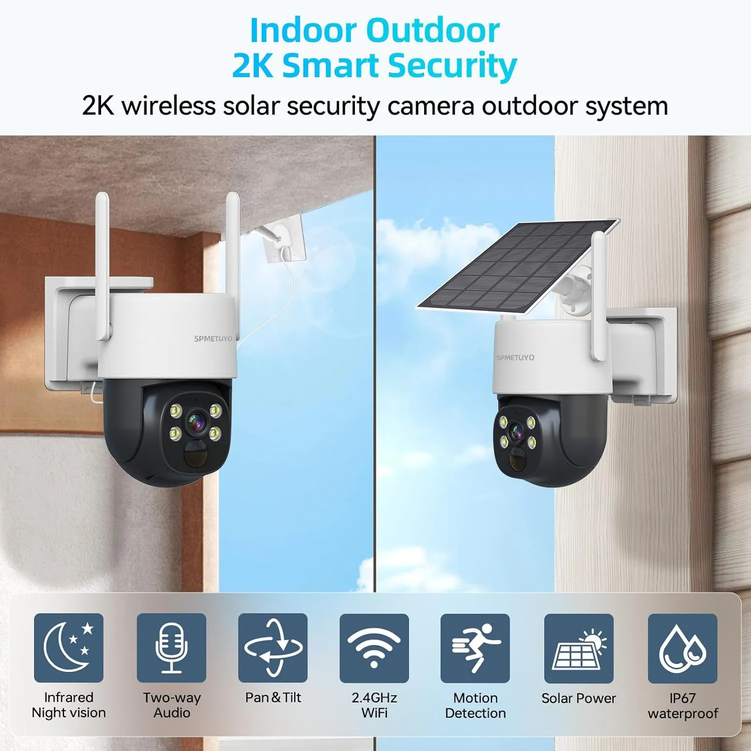 Solar Security Camera Outdoor Wireless: 4PCS 360 WiFi Security Cameras System for Home Surveillance Solar Camera NVR KIT Expandable 10CH Color Night Vision 2-Way Voice