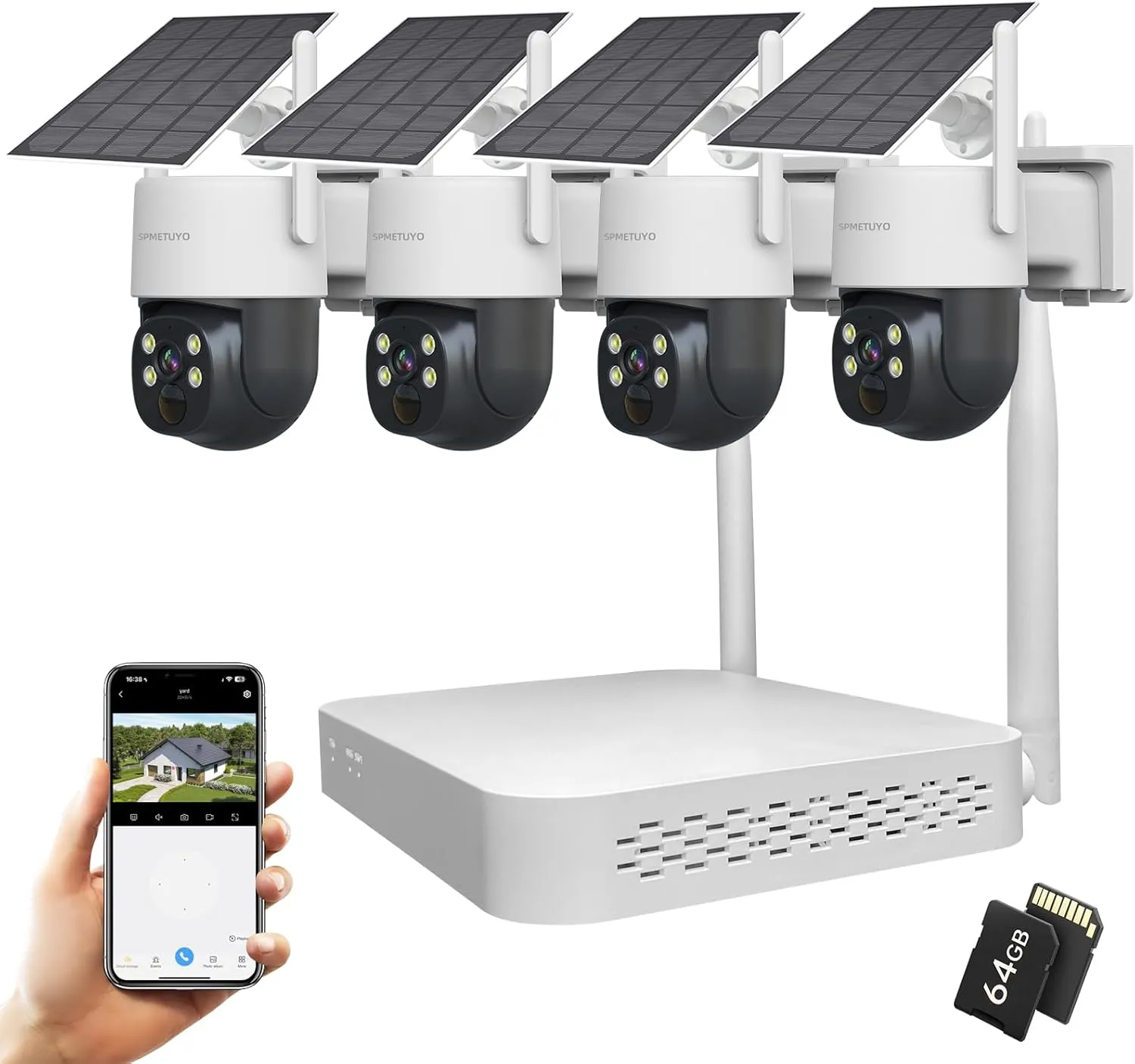 Solar Security Camera Outdoor Wireless: 4PCS 360 WiFi Security Cameras System for Home Surveillance Solar Camera NVR KIT Expandable 10CH Color Night Vision 2-Way Voice