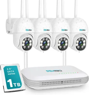 SOVMIKU Wireless Security Camera System,3MP Outdoor WiFi Camera for Home,PTZ,360View,Auto Tracking,2 Way Audio,Color Night Vision,Siren/Motion/Light Alarm,8Ch Expandable,Alexa,24/7 Record,2.4G WiFi