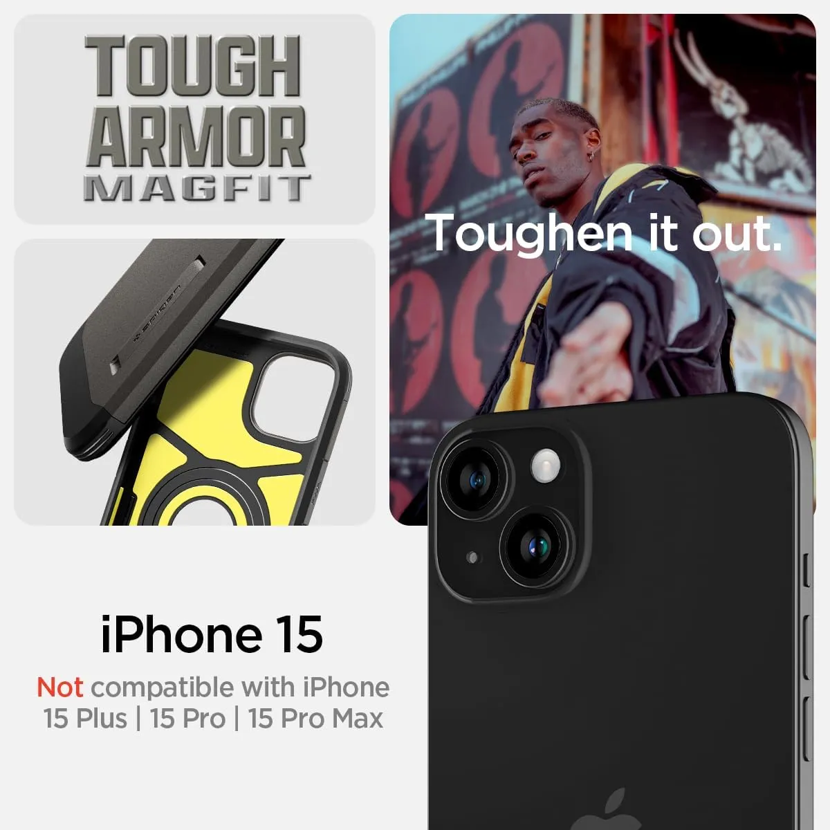 Spigen Tough Armor MagFit Designed for iPhone 15 Case (2023) [Kickstand] [Military-Grade Protection] Compatible with MagSafe - Gunmetal