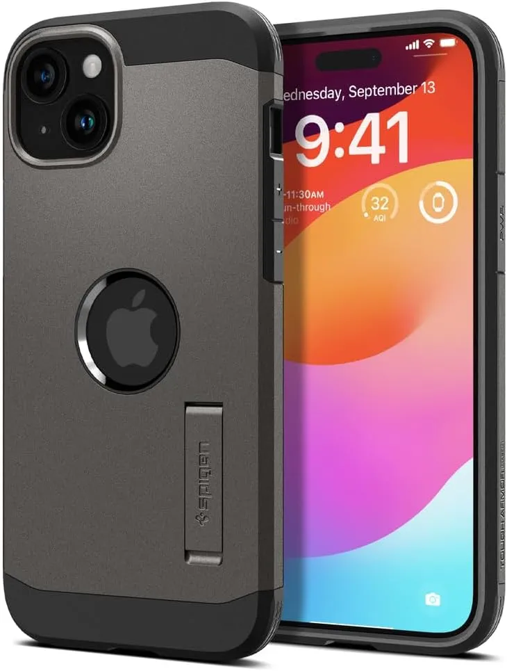 Spigen Tough Armor MagFit Designed for iPhone 15 Case (2023) [Kickstand] [Military-Grade Protection] Compatible with MagSafe - Gunmetal