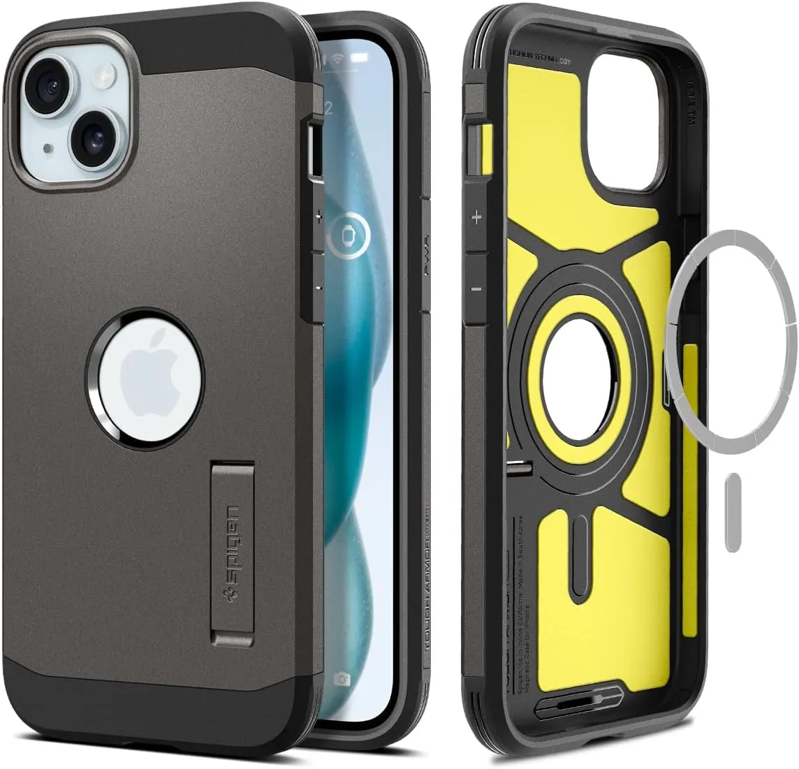 Spigen Tough Armor MagFit Designed for iPhone 15 Case (2023) [Kickstand] [Military-Grade Protection] Compatible with MagSafe - Gunmetal