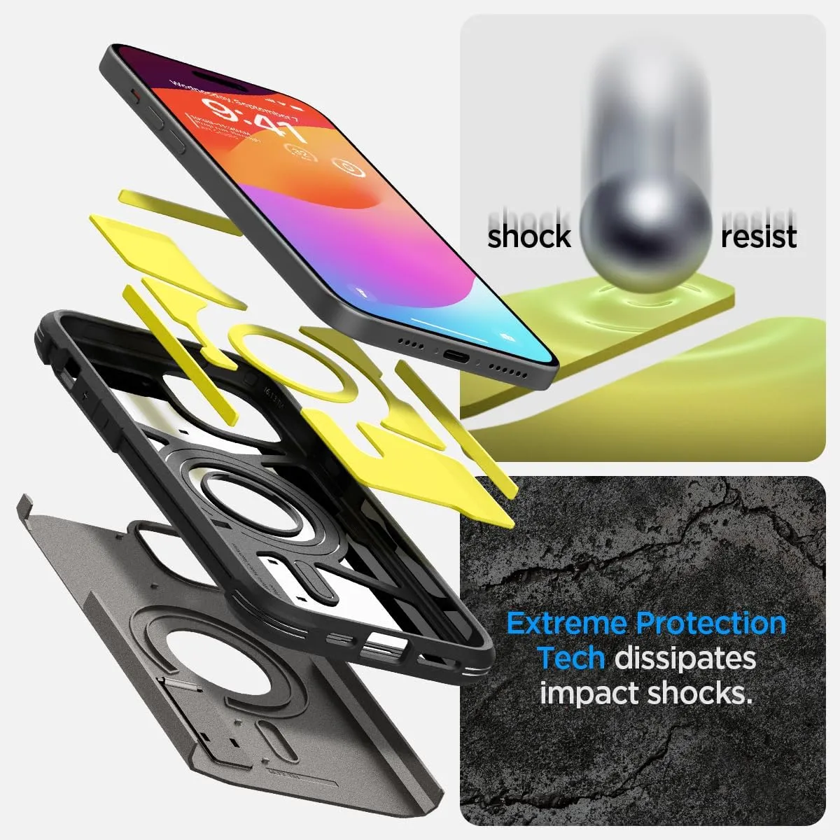 Spigen Tough Armor MagFit Designed for iPhone 15 Case (2023) [Kickstand] [Military-Grade Protection] Compatible with MagSafe - Gunmetal