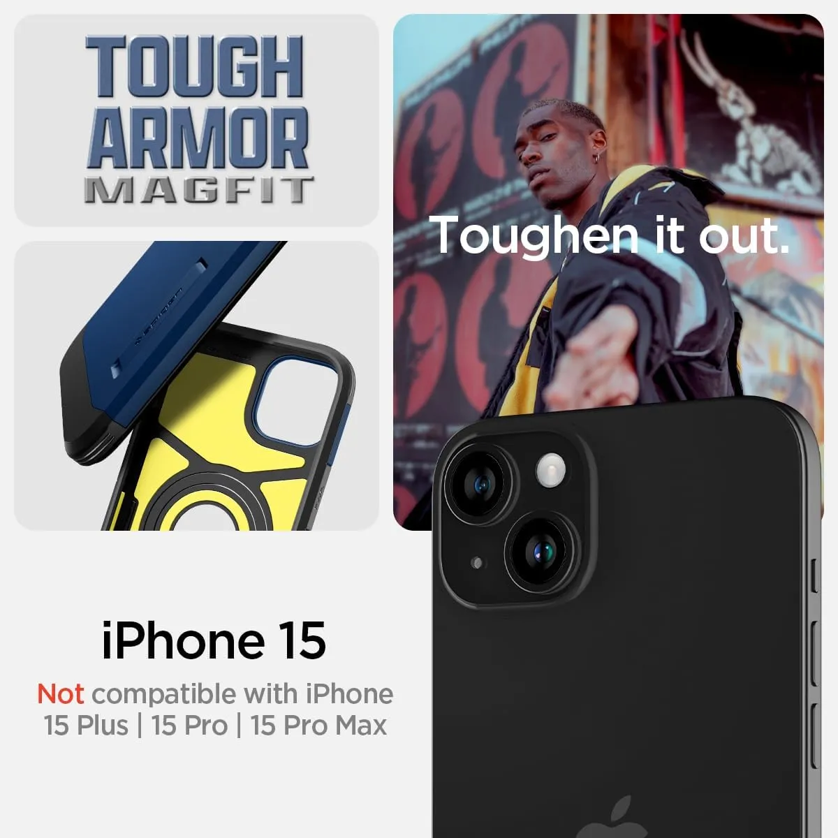 Spigen Tough Armor MagFit Designed for iPhone 15 Case (2023) [Kickstand] [Military-Grade Protection] Compatible with MagSafe - Navy Blue