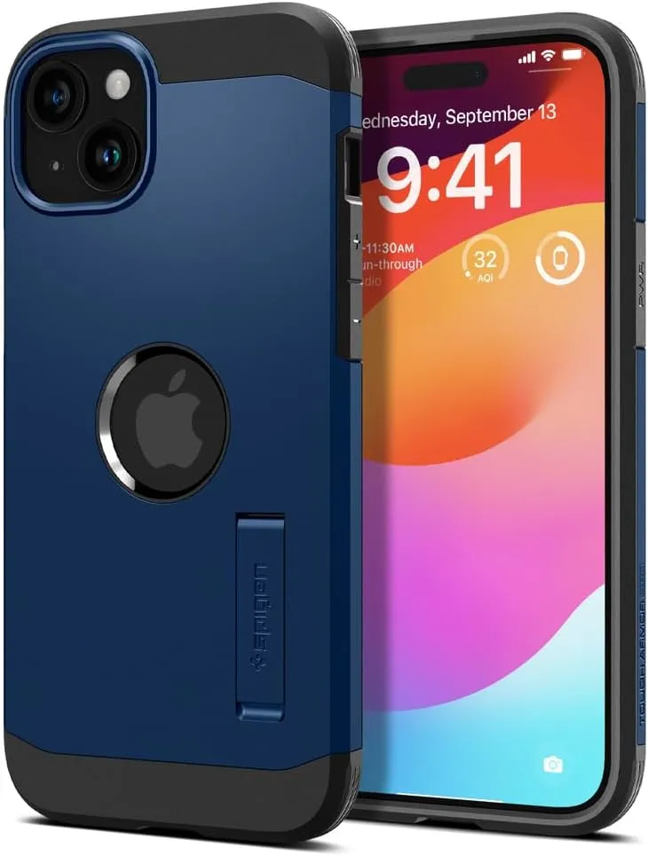 Spigen Tough Armor MagFit Designed for iPhone 15 Case (2023) [Kickstand] [Military-Grade Protection] Compatible with MagSafe - Navy Blue