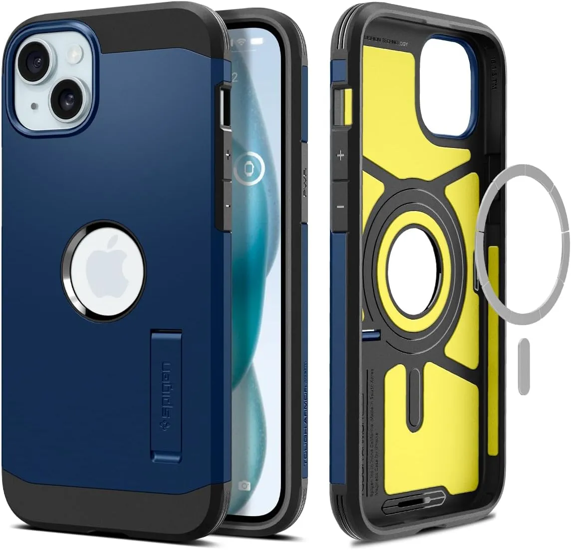 Spigen Tough Armor MagFit Designed for iPhone 15 Case (2023) [Kickstand] [Military-Grade Protection] Compatible with MagSafe - Navy Blue