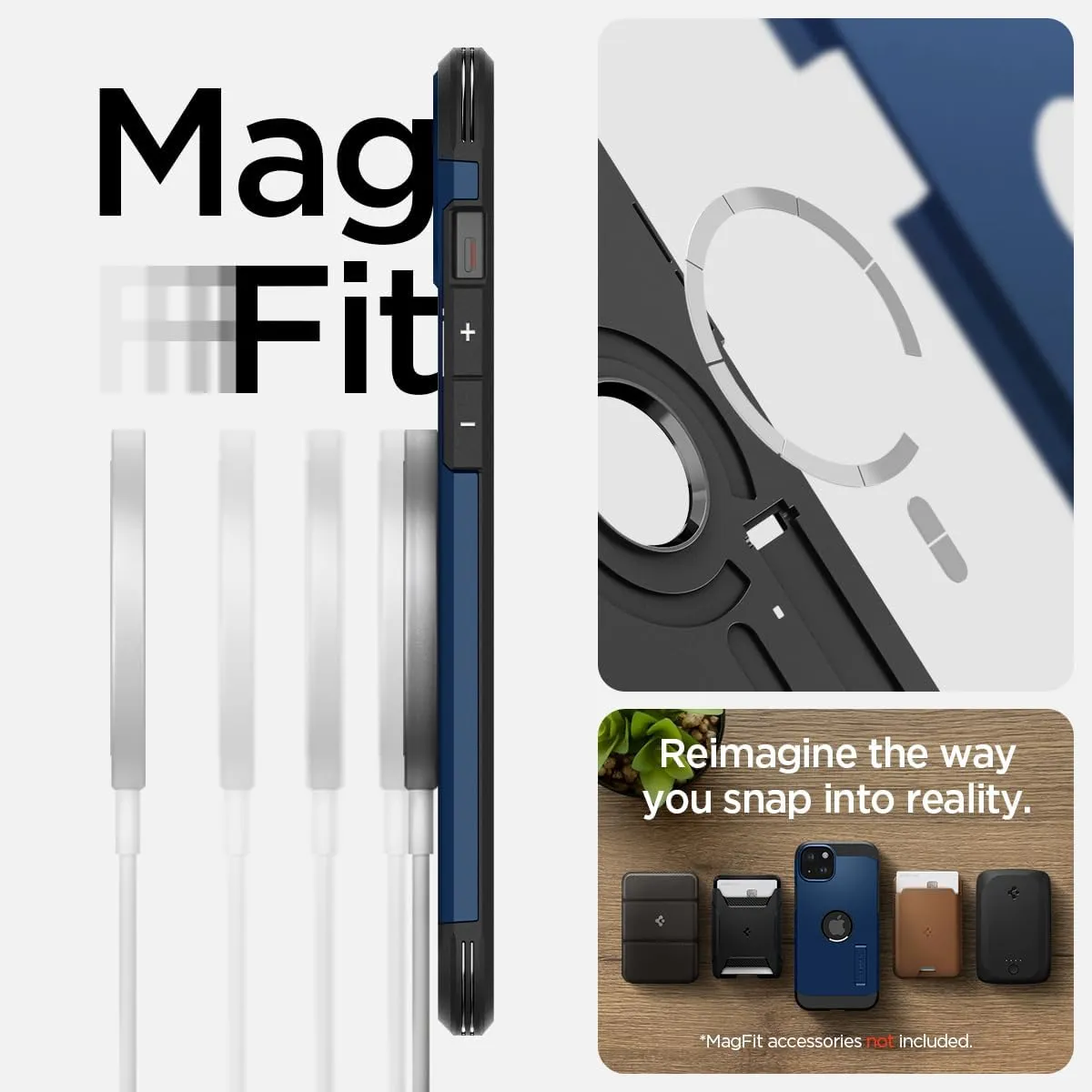 Spigen Tough Armor MagFit Designed for iPhone 15 Case (2023) [Kickstand] [Military-Grade Protection] Compatible with MagSafe - Navy Blue