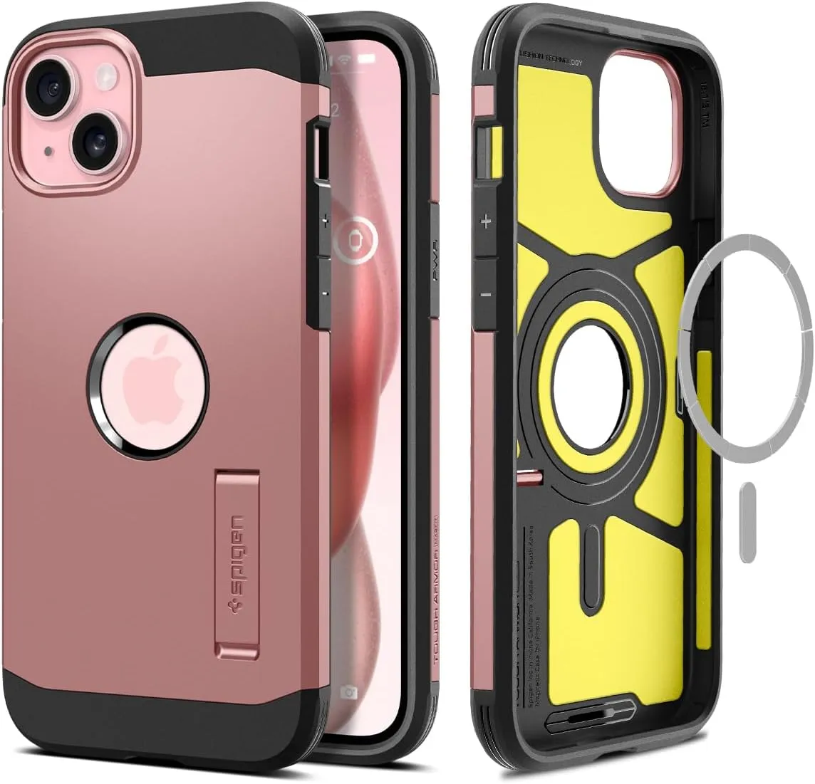 Spigen Tough Armor MagFit Designed for iPhone 15 Case (2023) [Kickstand] [Military-Grade Protection] Compatible with MagSafe - Rose Gold