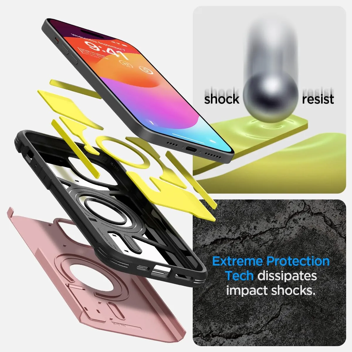 Spigen Tough Armor MagFit Designed for iPhone 15 Case (2023) [Kickstand] [Military-Grade Protection] Compatible with MagSafe - Rose Gold