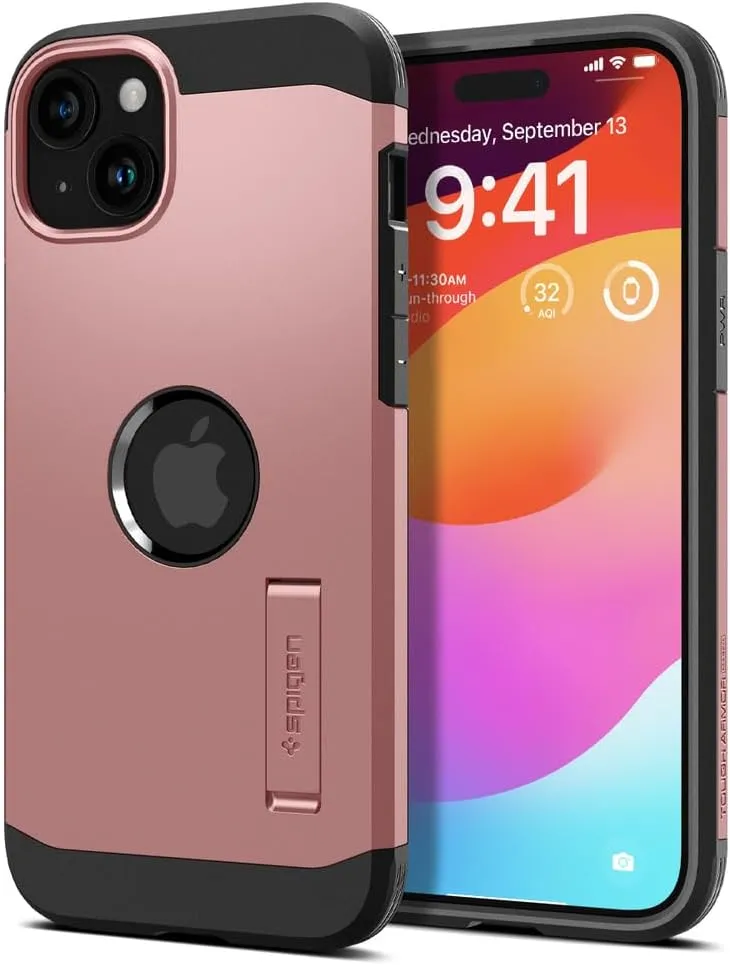 Spigen Tough Armor MagFit Designed for iPhone 15 Case (2023) [Kickstand] [Military-Grade Protection] Compatible with MagSafe - Rose Gold
