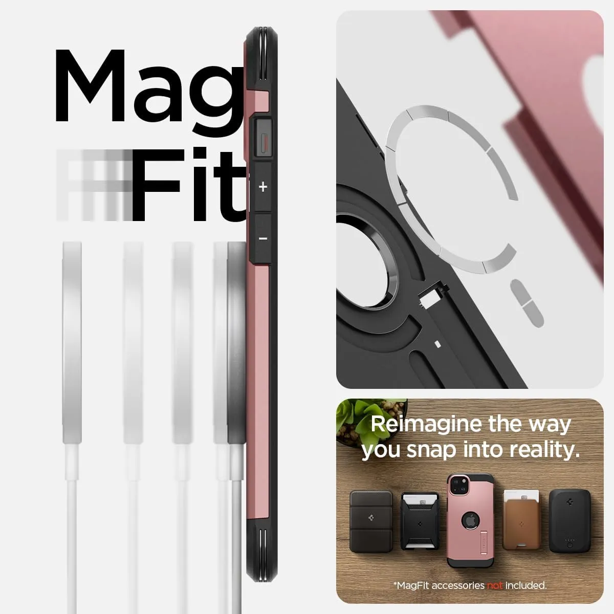 Spigen Tough Armor MagFit Designed for iPhone 15 Case (2023) [Kickstand] [Military-Grade Protection] Compatible with MagSafe - Rose Gold