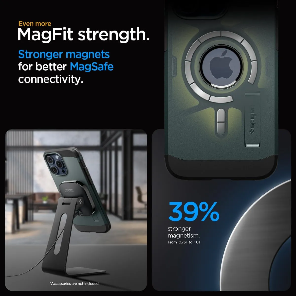 Spigen Tough Armor MagFit Designed for iPhone 15 Pro Max Case (2023) [Kickstand] [Military-Grade Protection] Compatible with MagSafe - Abyss Green