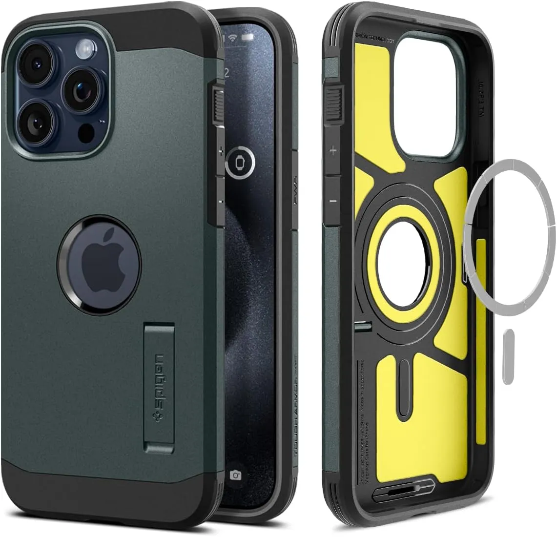 Spigen Tough Armor MagFit Designed for iPhone 15 Pro Max Case (2023) [Kickstand] [Military-Grade Protection] Compatible with MagSafe - Abyss Green