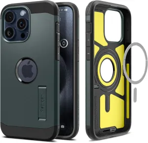Spigen Tough Armor MagFit Designed for iPhone 15 Pro Max Case (2023) [Kickstand] [Military-Grade Protection] Compatible with MagSafe - Abyss Green