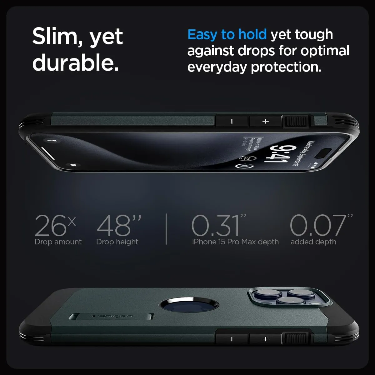 Spigen Tough Armor MagFit Designed for iPhone 15 Pro Max Case (2023) [Kickstand] [Military-Grade Protection] Compatible with MagSafe - Abyss Green