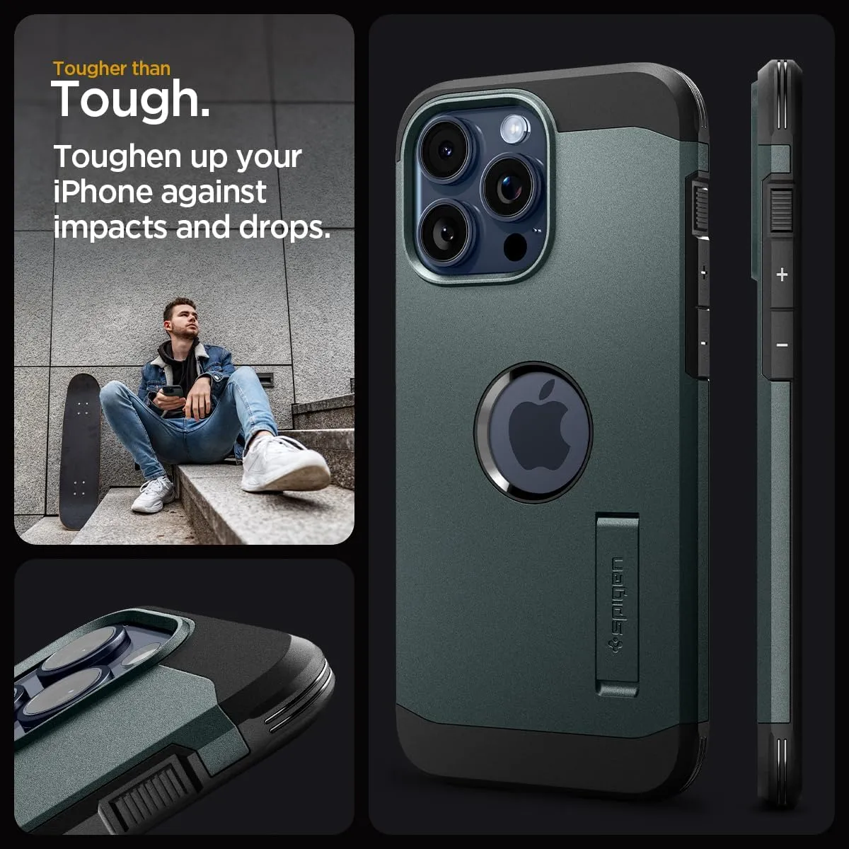 Spigen Tough Armor MagFit Designed for iPhone 15 Pro Max Case (2023) [Kickstand] [Military-Grade Protection] Compatible with MagSafe - Abyss Green