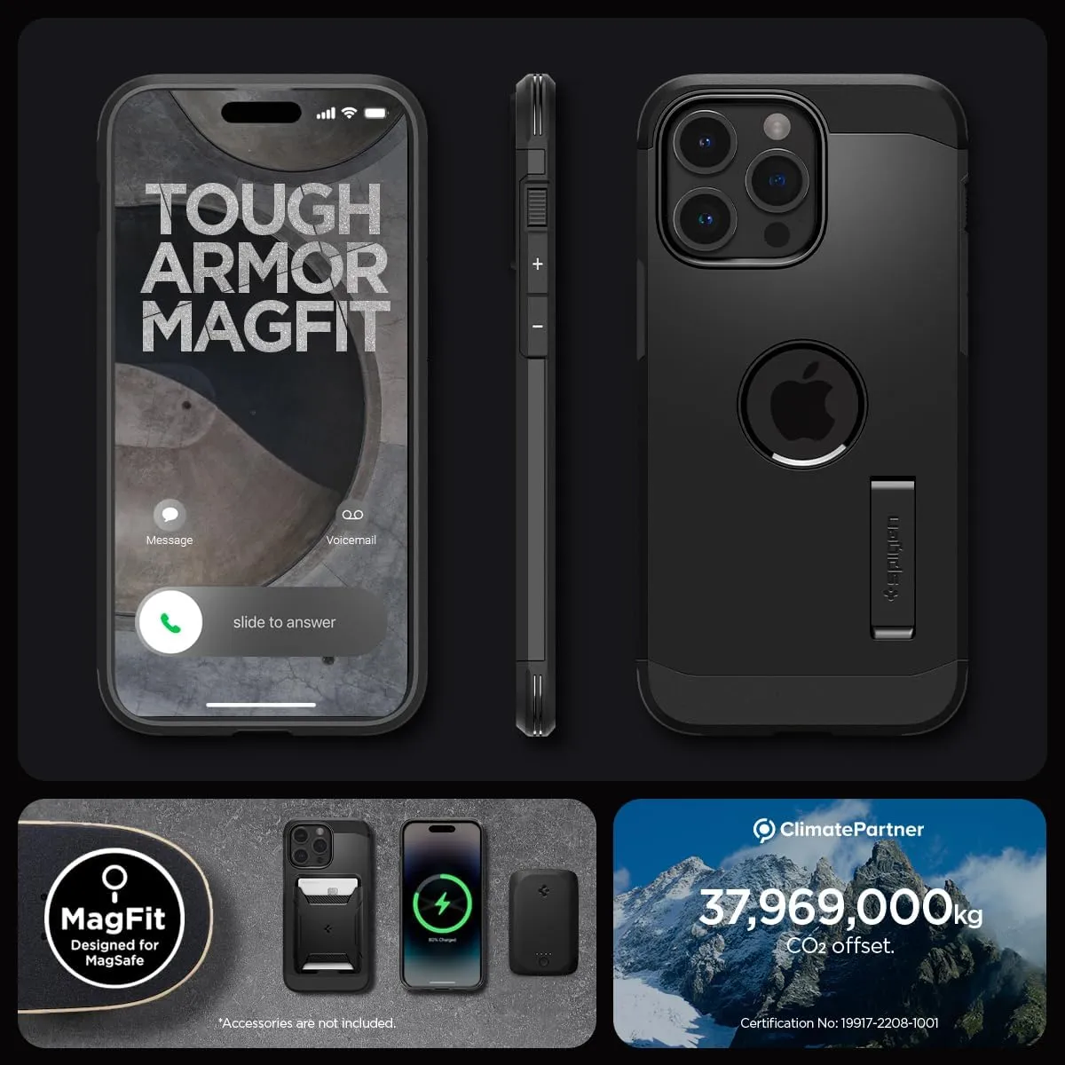 Spigen Tough Armor MagFit Designed for iPhone 15 Pro Max Case (2023) [Kickstand] [Military-Grade Protection] Compatible with MagSafe - Black