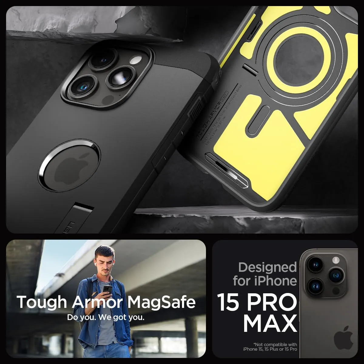 Spigen Tough Armor MagFit Designed for iPhone 15 Pro Max Case (2023) [Kickstand] [Military-Grade Protection] Compatible with MagSafe - Black