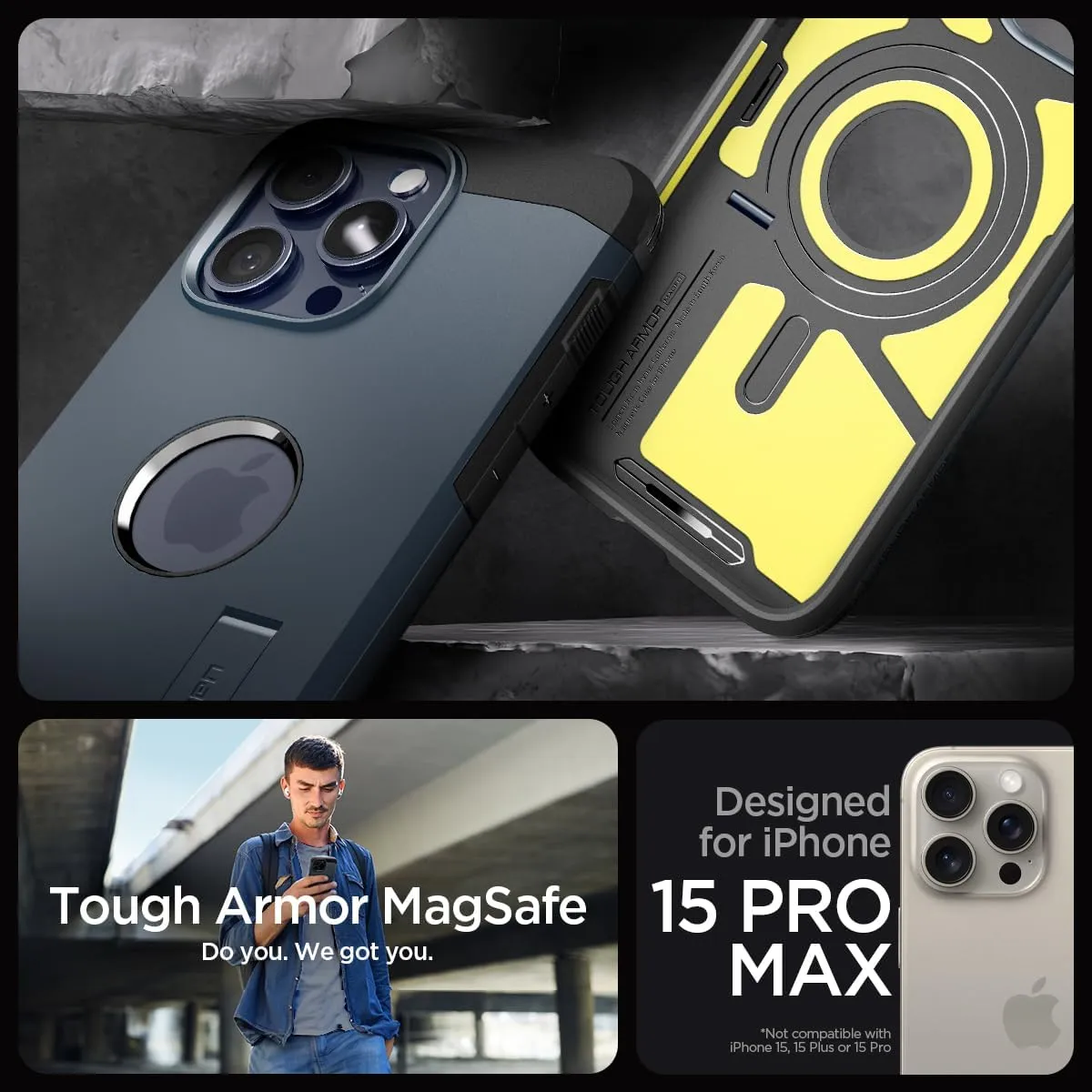 Spigen Tough Armor MagFit Designed for iPhone 15 Pro Max Case (2023) [Kickstand] [Military-Grade Protection] Compatible with MagSafe - Metal Slate
