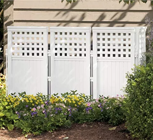 Suncast 4 Enclosure Freestanding Steel Resin Reversible Panel Outdoor Screen TRE, 4 panles (pack of 1), White