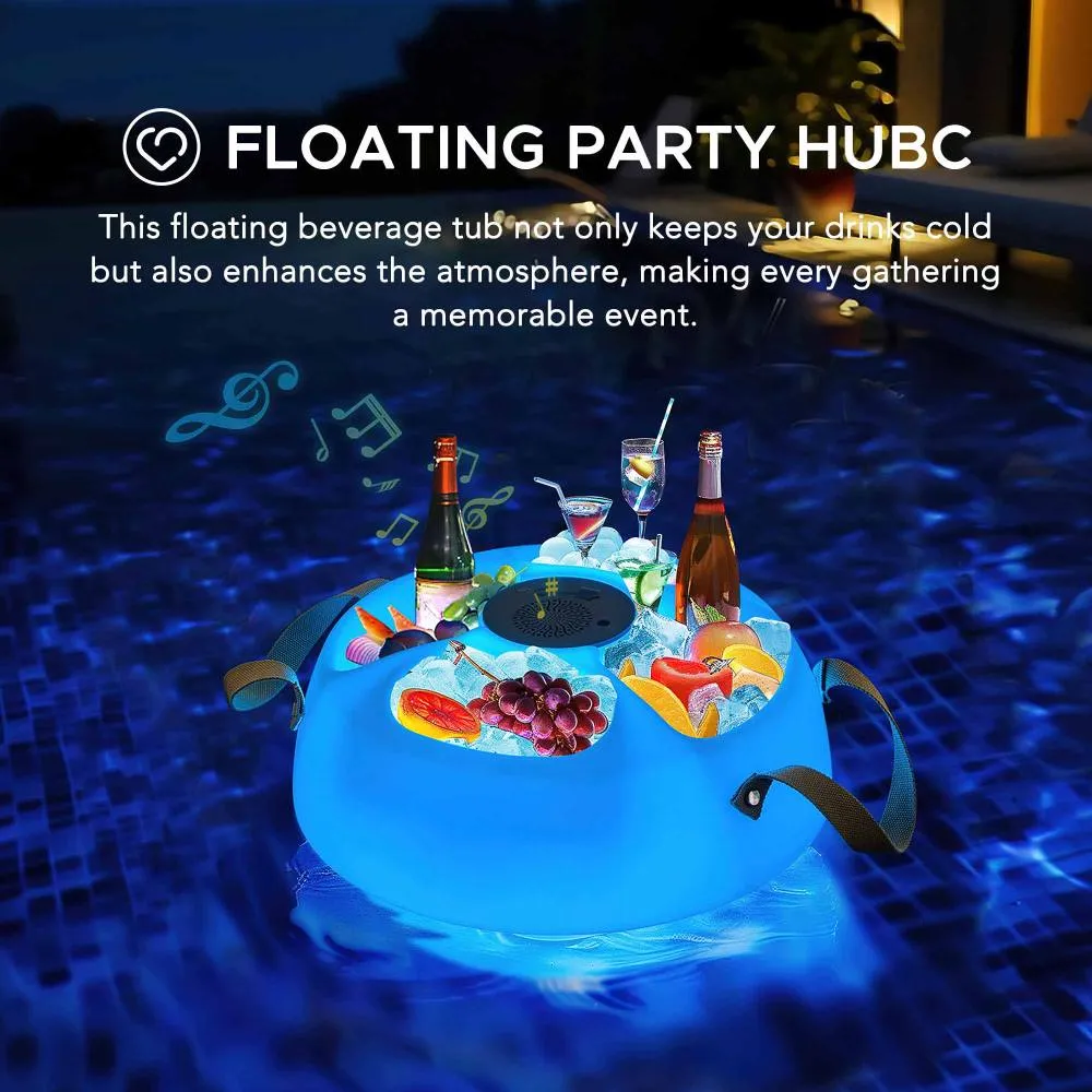 SUNJOY Floating Drink Holder with Ip66 Waterproof Bluetooth Speaker, Portable Bluetooth 5.0 Pool Speaker with  RGB Light and Remote Controller