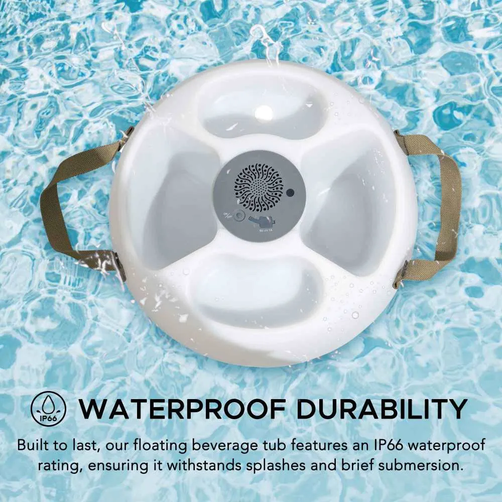 SUNJOY Floating Drink Holder with Ip66 Waterproof Bluetooth Speaker, Portable Bluetooth 5.0 Pool Speaker with  RGB Light and Remote Controller