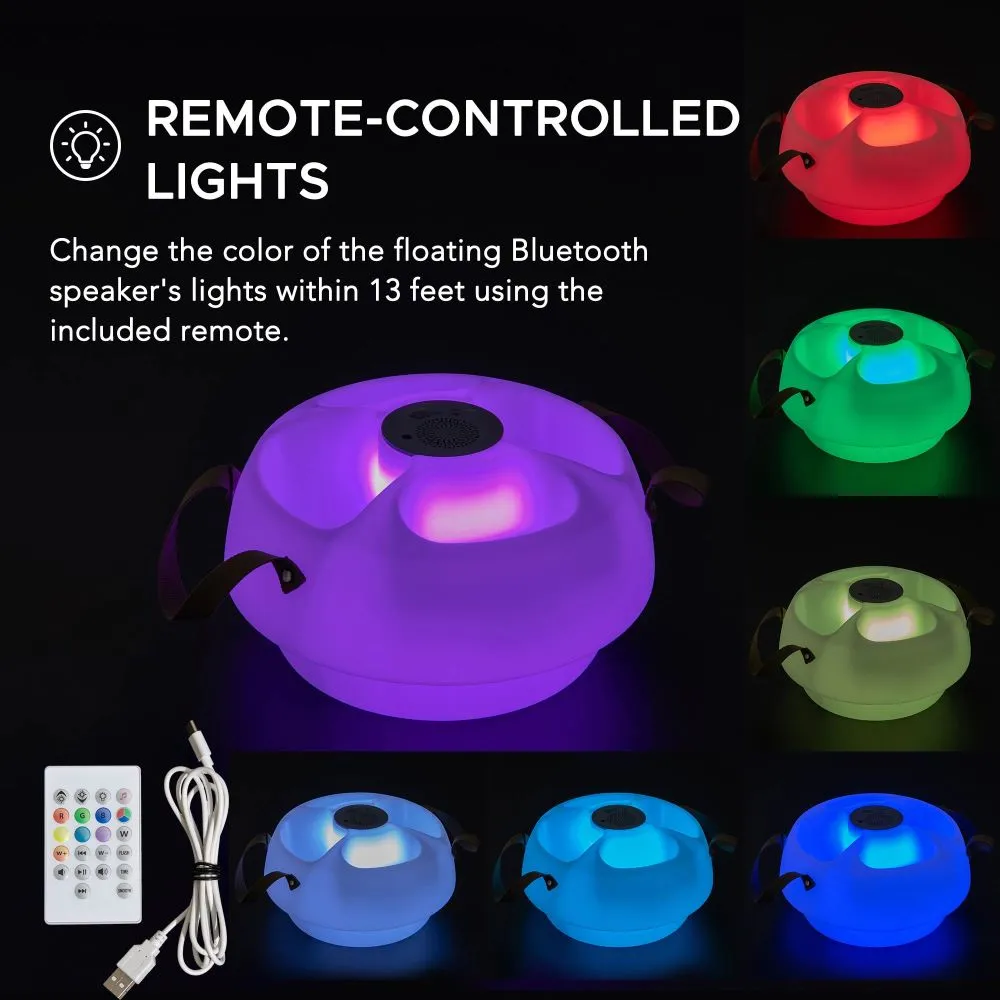 SUNJOY Floating Drink Holder with Ip66 Waterproof Bluetooth Speaker, Portable Bluetooth 5.0 Pool Speaker with  RGB Light and Remote Controller
