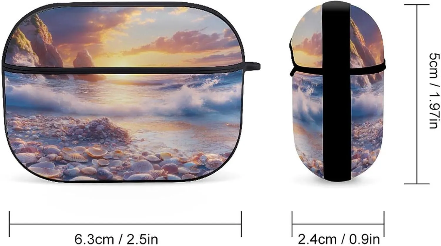 Sunset Sea Shells Earbud Case Bluetooth Headphone Case Full Protective Case with Keychain Compatible with Airpods Pro Black-Style