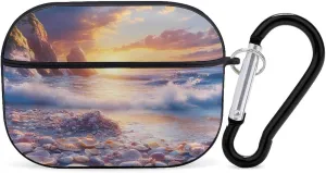 Sunset Sea Shells Earbud Case Bluetooth Headphone Case Full Protective Case with Keychain Compatible with Airpods Pro Black-Style