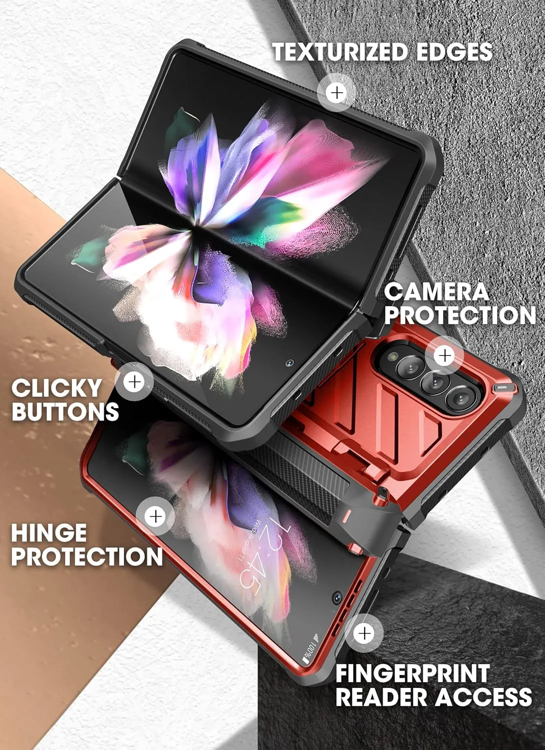 SUPCASE for Galaxy Z Fold 3 Case with S Pen Holder (Unicorn Beetle Pro), [Built-in Screen Protector & Stand] [Military-Grade Protection] Heavy Duty Protective Phone Case for Samsung Fold 3, Ruddy
